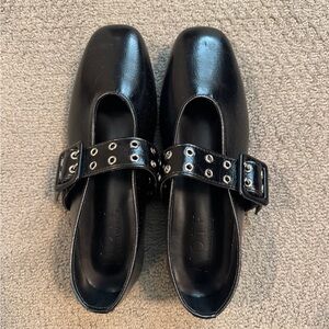 Black flats with silver buckle size 8